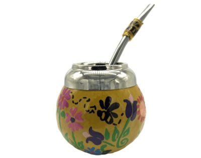 CERAMIC HAND PAINTED GOURD + STRAW 