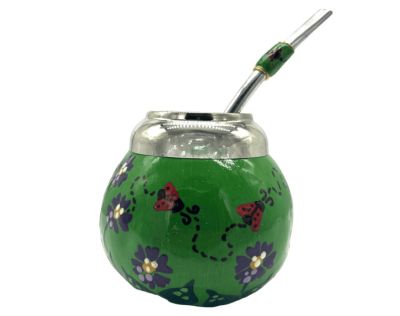 CERAMIC HAND PAINTED GOURD + STRAW 