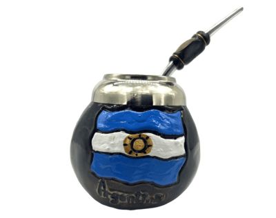 CERAMIC HAND PAINTED GOURD + STRAW 