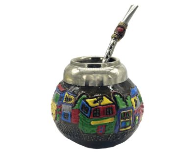 CERAMIC HAND PAINTED GOURD + STRAW 