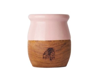 QUECHUA CERAMIC GOURD ON TIMBER BASE WITH S/S STRAW