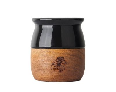 QUECHUA CERAMIC GOURD ON TIMBER BASE WITH S/S STRAW