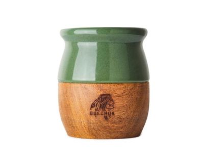 QUECHUA CERAMIC GOURD ON TIMBER BASE WITH S/S STRAW